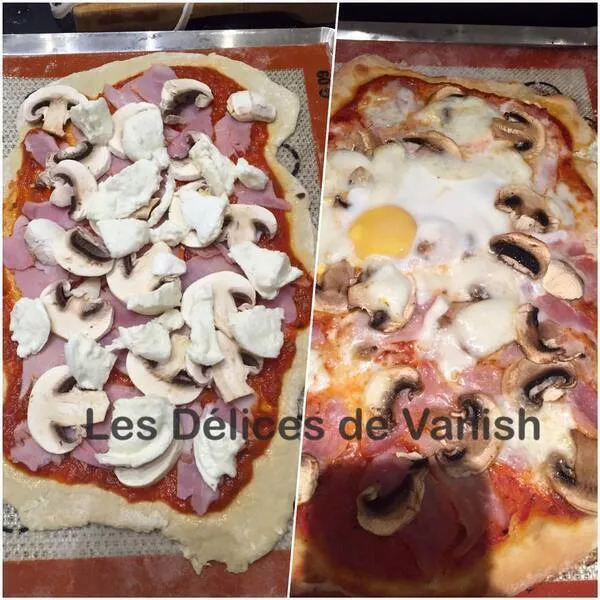 Pâte à pizza express et garniture jambon, champignon, mozzarella